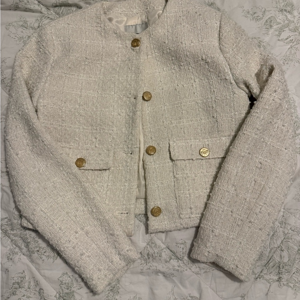 Abercrombie & Fitch Cream Tweed Jacket with Gold Buttons